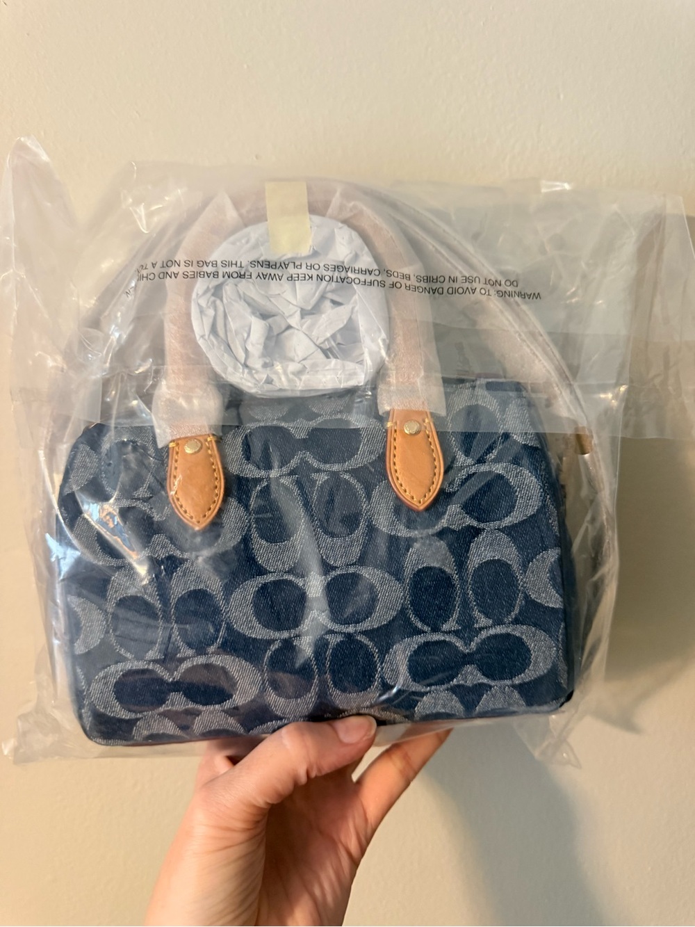 NWT Coach Signature Mini Rowan in denim with Tan Leather - Picture 2 of 3